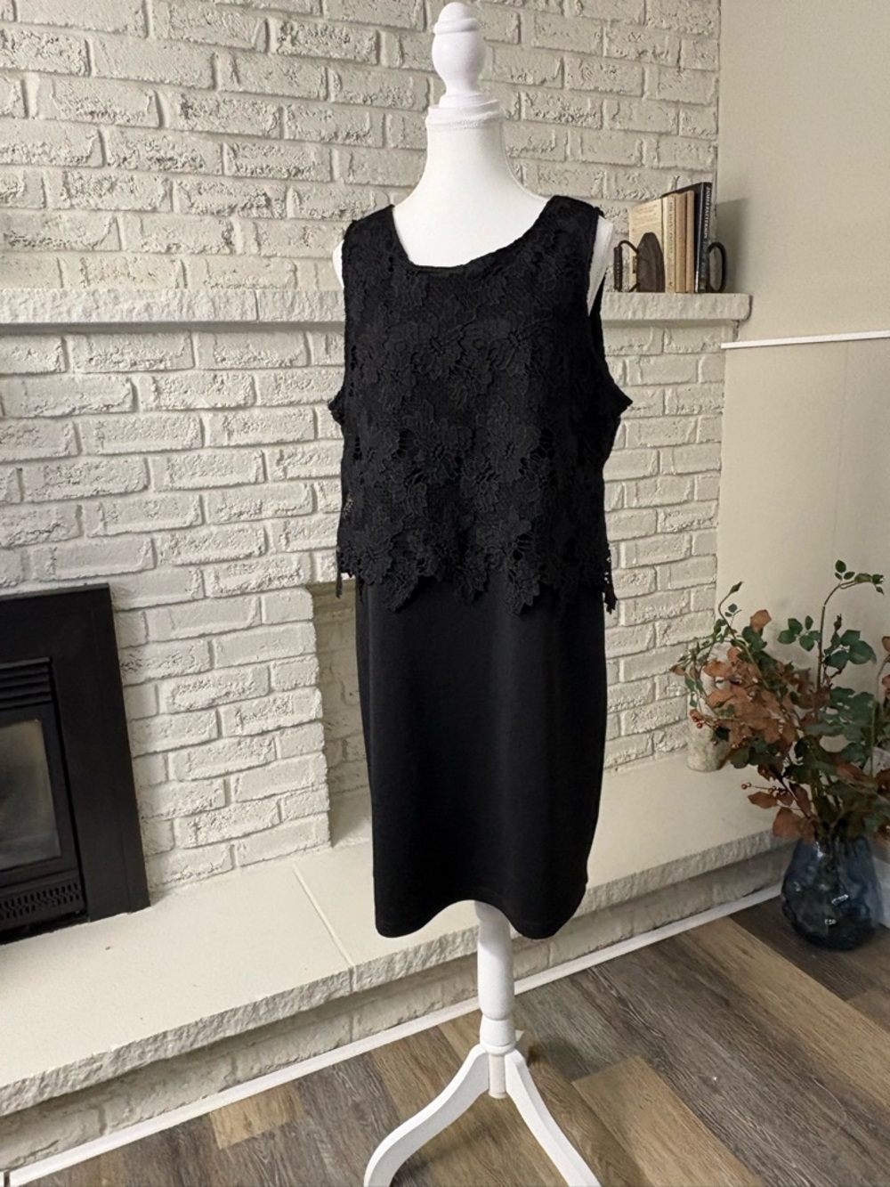 NWT Cleo Petites Black Lace Overlay Sheath Popover Dress XL
